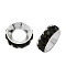 Brass Rhinestone Spacer Beads, Grade A, Rondelle, Silver Color Plated, Jet, 9x4mm