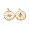 Brass Micro Pave Cubic Zirconia Pendants, Long-Lasting Plated, Flat Round with Compass, Real 18K Gold Plated, Colorful, 25.5x2mm, Hole: 3x4mm