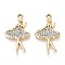Alloy Rhinestone Pendants, UV Plating, Dancer, Light Gold, 28.3x17.1x3mm, Hole: 1.8mm