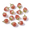 Handmade Flower Epoxy Resin Pendants, with Brass Peg Bails and Glass Micro Beads, Bud, Golden, Coral, 14~15x9~10x9~10mm, Hole: 1.2mm