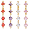 16Pcs 8 Styles Transparent Glass Connector Charms, with Light Gold Tone Brass Findings, Faceted, Rhombus & Flat Round, Mixed Color, 11~12x7~7.5x4~5mm, Hole: 1~1.2mm, Side Length: 5mm, 2pcs/style