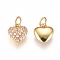 Brass Charms, with Micro Pave Cubic Zirconia and Jump Rings, Heart, Clear, Golden, 7.5x7x2.5mm, Hole: 2.5mm