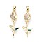 Brass Micro Pave Cubic Zirconia Pendants, Flower, Real 16K Gold Plated, 27~28x6.5x4.5mm, Hole: 2.5~3x5mm