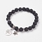 Natural Lava Rock Stretch Bracelets, with Alloy Pendants & Bead Spacers, Tree of Life and Flower, Burlap Packing, 2 inch(5cm)