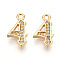 Brass Micro Pave Cubic Zirconia Charms, Number 4, Real 18K Gold Plated, 13~14x4.5~8x2mm, Hole: 1.5mm