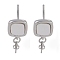 Brass with Shell Stud Earring Findings, with 925 Sterling Silver Pin, Cadmium Free & Nickel Free & Lead Free, Square, Platinum, 17.5x8.5mm, Pin: 11.5x0.7mm & 2.7x0.6mm
