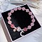 Moon Alloy Cat Eye Round Beaded Charm Bracelets, Platinum, 7-1/8~8-5/8 inch(18~22cm)