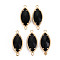 Glass Links Connectors, with Light Gold Tone Brass Findings, Cadmium Free & Nickel Free & Lead Free, Faceted Horse Eye, Black, 21x9x4mm, Hole: 1.2mm