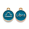 Alloy Enamel Pendants, Cadmium Free & Lead Free, Flat Round with Constellation, Light Gold, Dark Cyan, Libra, 15x12x2mm, Hole: 1.5mm
