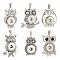 6Pcs 6 Style Alloy Rhinestone Hang Snap Base Pendants, for Interchangeable Snap Charms Jewelry Making, Owl, Antique Silver & Platinum, 43~52.5x27~45x5~8mm, Hole: 4x7mm, Inner Diameter: 5.5mm, 1pc/style