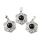 Natural Obsidian Pendants, with Rack Plating Brass Findings, Cadmium Free & Lead Free, Flower, 29.5x22.5x7.5~8.5mm, Hole: 7.5x5mm