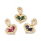 Real 16K Gold Plated Brass Micro Pave Cubic Zirconia Pendants, Cadmium Free & Lead Free, Heart Charms, Mixed Color, 12x14.5x3.5mm, Hole: 7x1.5mm