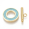 201 Stainless Steel Toggle Clasps, with Enamel, Ring, Golden, Turquoise, Ring: 19.5x2mm, Inner Diameter: 10mm, Bar: 21x7x3mm, Hole: 2mm
