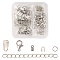 DIY Jewelry Making Finding Kit, Including Zinc Alloy Lobster Claw Clasps, Iron Open Jump Rings & Folding Crimp Ends & End Chains, Brass Snap on Bails & Wire Guardian, Platinum, 200Pcs/box