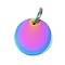 Ion Plating(IP) 304 Stainless Steel Pendants, with Jump Ring, Manual Polishing, Flat Round Charm, Stamping Blank Tag, Rainbow Color, 10x1mm, Hole: 3.5mm