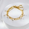 Fashionable Stainless Steel Herringbone & Curb Chains Double Layer Bracelets, Plastic Imitation Pearl Charm Bracelets for Women, Real 18K Gold Plated, 6-3/4 inch(17cm)