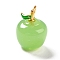 Handmade Lampwork Pendants, with Brass Findings, Cadmium Free & Lead Free, Matte Gold Color, Apple, Light Green, 18x13mm, Hole: 4x2.2mm