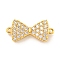 Brass Micro Pave Clear Cubic Zirconia Connector Charms, Cadmium Free & Nickel Free & Lead Free, Bowknot, Real 18K Gold Plated, 8.5x18x3mm, Hole: 0.9mm