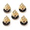 Brass Micro Pave Clear Cubic Zirconia Pendants, with Black Enamel & Jump Rings, Sphinx Shape, Real 18K Gold Plated, 31.5x23x10mm, Jump Ring: 5x1mm, 3mm Inner Diameter