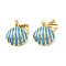 Brass Enamel Pearl Pendants, Shell Shape, with ABS Plastic Pearl, Real 18K Gold Plated, Deep Sky Blue, 19x18x10mm, Hole: 5x3mm
