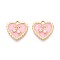 Alloy Enamel Pendants, with ABS Imitation Pearl, Heart with Cherry Charm, Golden, Pink, 17.5x18x4mm, Hole: 1.8mm