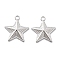 Anti-Tarnish 304 Stainless Steel Pendants, Star Charm, Stainless Steel Color, 20x17.5x2.5mm, Hole: 2mm