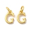 Brass Pendants, Cadmium Free & Nickel Free & Lead Free, with Jump Ring, Letter G, 10x6.5x1.5mm, Ring: 5x1mm, inner diameter: 3mm