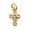Brass Micro Pave Cubic Zirconia Pendants, Cross Charms, Lead Free & Cadmium Free, Long-Lasting Plated, with Jump Ring, Real 18K Gold Plated, 11x7x2mm, Hole: 3mm