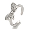 Bowknot Brass Micro Pave Cubic Zirconia Open Cuff Ring for Women, Cadmium Free & Lead Free, Long-Lasting Plated, Platinum, Adjustable