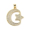 Brass Micro Pave Cubic Zirconia Pendants, Moon with Star, Lead Free & Cadmium Free, Long-Lasting Plated, Real 18K Gold Plated, Rack Plating, Clear, 26x23.5x2mm, Hole: 3.8x3.5mm