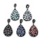 Polymer Clay Rhinestone Pendants, with Gemstone Chip/Natural Shell Chip and PU Leather, Teardrop, Gunmetal, 41~42x28~29x6~7mm, PP12(1.8~1.9mm), Hole: 9x5mm