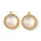 Brass Micro Pave Clear Cubic Zirconia Pendants, Cadmium Free & Nickel Free & Lead Free, with Shell, Real 18K Gold Plated, Flat Round, 13x11x3mm, Hole: 1mm