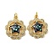 Brass Micro Pave Cubic Zirconia Pendants, Cadmium Free & Lead Free, with Enamel Shell, Flower with Star, Black, 21x18x4.5mm
