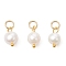 Natural Cultured Freshwater Pearl Two Sides Polished Charms, with 304 Stainless Steel Open Jump Rings, Creamy White, Golden, 12x7mm, Hole: 3mm