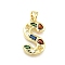 Brass Micro Pave Clear Cubic Zirconia Pendants, with Jump Ring, Lead Free and Cadmium Free, Long-Lasting Plated, Rack Plating, Letter Charms, Real 18K Gold Plated, Letter S, 19~21x9.5~20x2.7mm, jump ring: 5x1mm, 3mm inner diameter.