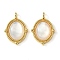Brass Pave Shell Pendants, Oval Charms, Real 18K Gold Plated, WhiteSmoke, 19x13.5x3.5mm, Hole: 1.6mm