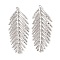Brass Pendants, Cadmium Free & Nickel Free & Lead Free, Leaf Charms, Real Platinum Plated, 47x18.5x1mm, Hole: 1mm