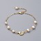 Natural Pearl Link Bracelets, with Brass Micro Pave Cubic Zirconia Link, Brass Cable Chains and Lobster Claw Clasps, with Cardboard Packing Box, Moon and Star, Golden, 7-1/2 inch(19cm)