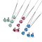 304 Stainless Steel Pendant Necklaces and Stud Earrings Sets, with Cubic Zirconia and Cable Chains, Square, Mixed Color, 16.9 inch(43cm), 13x13x6.5mm, Pin: 0.9mm