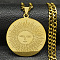 201 Stainless Steel Pendant Necklaces, Flat Round with Sun Pattern, Golden, 23.70 inch(60.2cm)