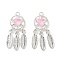 Rack Plating Alloy Rhinestones Pendants, Lead Free & Cadmium Free, Woven Net, Silver, Pink, 34x15.5x4.5mm, Hole: 2mm