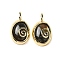 Natural Labradorite Oval Pendants, Ion Plating(IP) Golden Plated Brass Vortex Charms, 24x14x6mm, Hole: 4.5x2.5mm