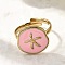 304 Stainless Steel Cuff Rings, Tree, with Enamel for Women, Ion Plating(IP), Pearl Pink, Inner Diameter: 17mm