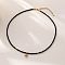 Glass Beaded Necklaces, Brass Cross Pendants Necklaces for Women, Golden, Black