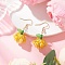 304 Stainless Steel Pumpkin Dangle Earrings, with Acrylic & Glass Seed & Glass Beads, Golden, Yellow, 44x20mm