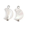 Natural Shell Moon Pendants, with 304 Stainless Steel Loops, Seashell Color, Stainless Steel Color, 19.5~20x10.5x2.5mm, Hole: 2mm