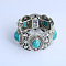 Bohemian Retro Style Alloy Bangles for Women, Oval, with Synthetic Turquoise, Antique Silver, 1-3/8 inch(3.5cm), Inner Diameter: 2-3/8 inch(6cm)