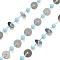Handmade Brass & Glass Bead Flat Round Chains, for Necklaces Bracelets Making, Long-Lasting Plated, Soldered, with Spool, Sky Blue, 4.5x3.5mm, about 16.40 Feet(5m)/Roll