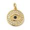 Brass Micro Pave Clear Cubic Zirconia Pendants, Cadmium Free & Nickel Free & Lead Free, Flat Round with Eye, Real 18K Gold Plated, 13.5x11.5x2.7mm, Hole: 3.2mm