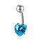 Piercing Jewelry, Brass Cubic Zirconia Navel Ring, Belly Rings, with 304 Stainless Steel Bar, Lead Free & Cadmium Free, Heart, Platinum, Deep Sky Blue, 20x8mm, Bar: 15 Gauge(1.5mm), Bar Length: 3/8